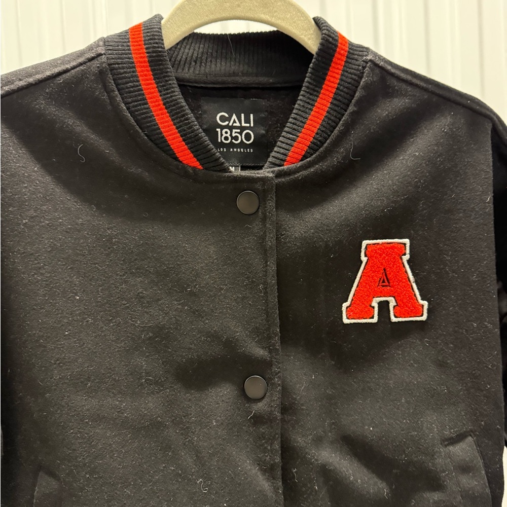 CALI 1850 Women's Black and Red Varsity Jacket - Picture 6 of 7